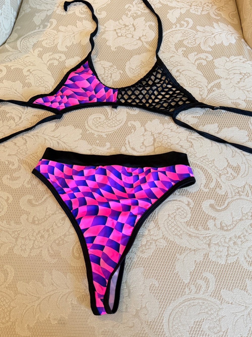 Color-Block Pink & Purple Geometric Bikini Set